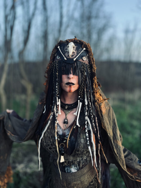 Shamanic Ceremonial Headdress with Critter Skull and Bones