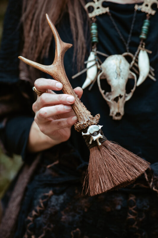 Witch's Broom with Bone and Raw Quartz