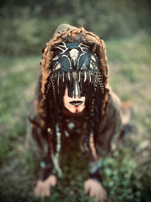 Pagan Ritual Face Mask with Raven Skull