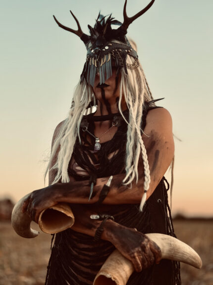 Shamanic face mask with raven skull