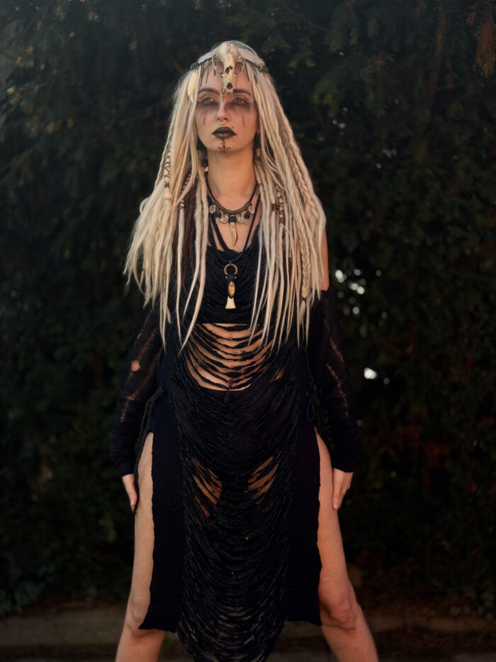 Shamanic necklace with runes, bone and stone charms