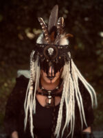 Raven Shamanic Face Mask with Feathers