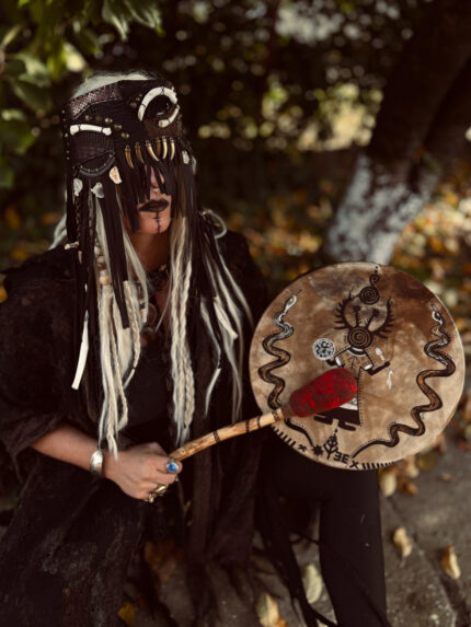 Vidar Shamanic Face Mask and Ritual Belt with Bones and Onyx