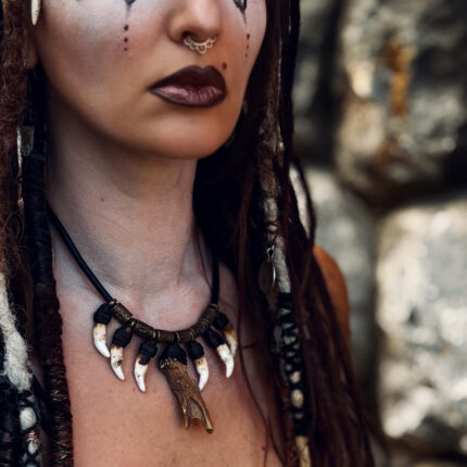 Deer Antler and Wolf Teeth Shamanic Amulet Necklace